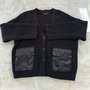 Sanctuary Trend Setter Cardigan – Black Ribbed w/ Satin Pockets – Size L